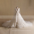 Pretty Plunge Neck Long Sleeve Lace Applique Wedding Dress Luxurious Long Train